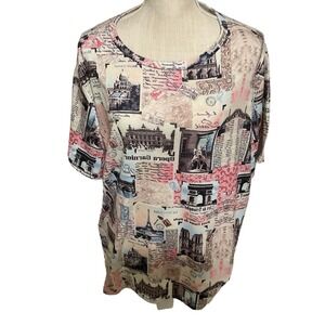 SHEIN Curve 2XL Colorful Tourist City Short Sleeve Top Multi Color